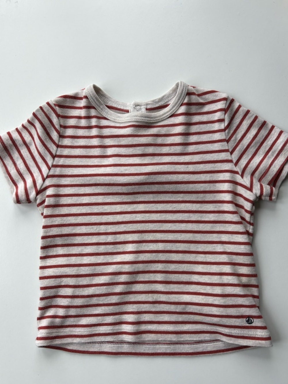 Petit Bateau Red & Oatmeal Striped Short Sleeve Tee